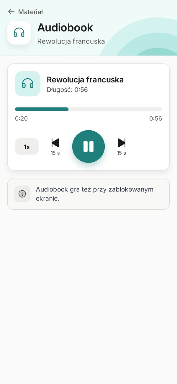 Audiobook z notatek w aplikacji StudyScan w trakcie odtwarzania