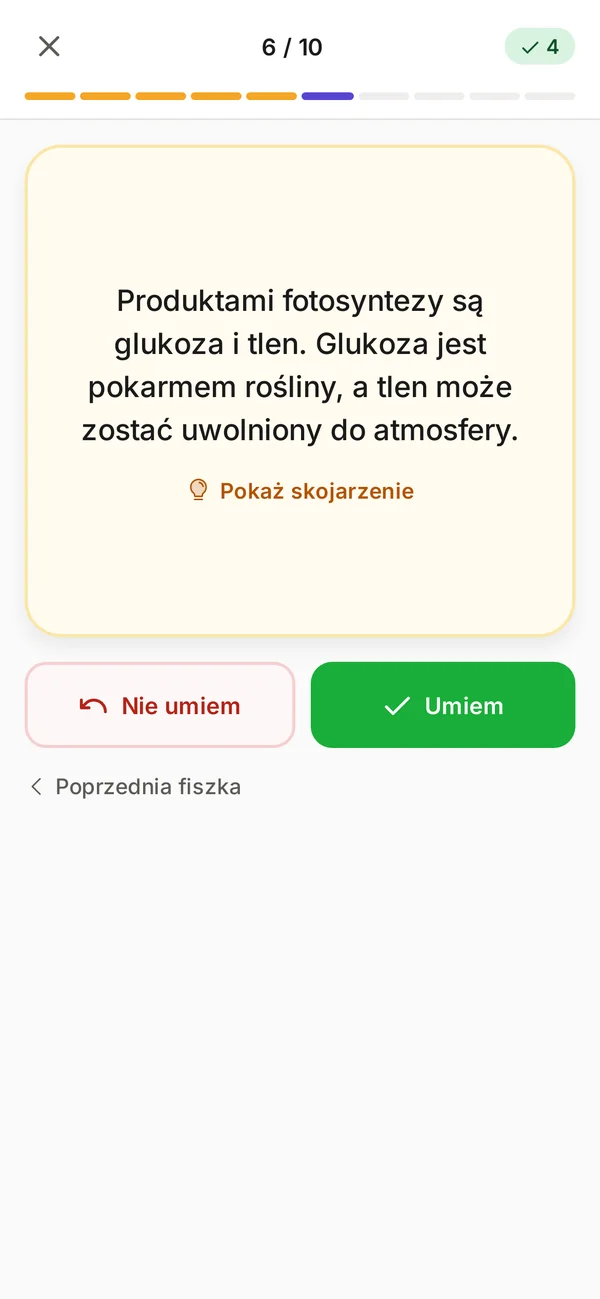 Fiszki z notatek w aplikacji StudyScan: odwrócona karta z odpowiedzią