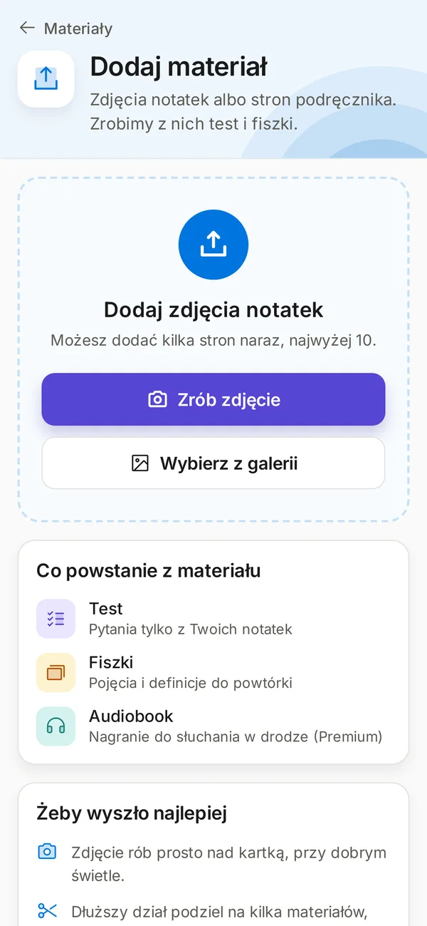 Dodawanie zdjęć notatek w aplikacji StudyScan